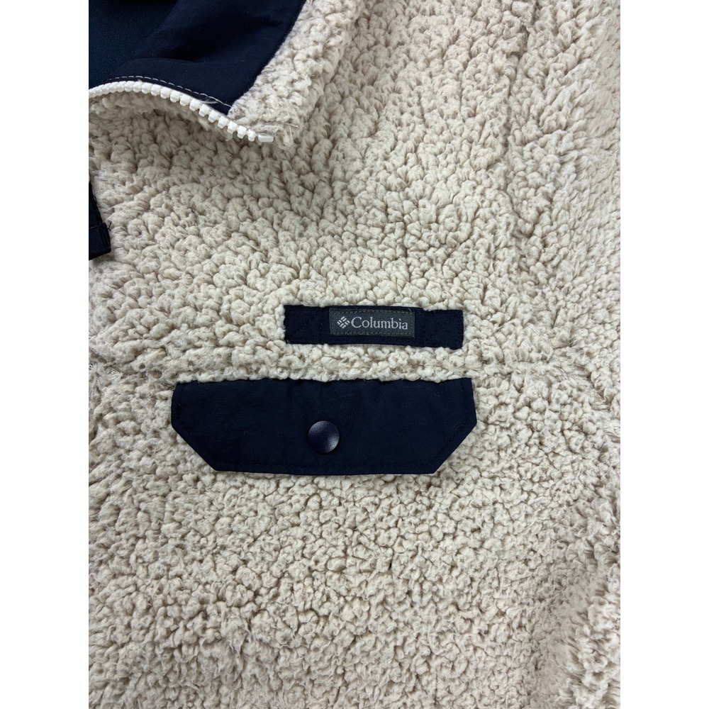 Columbia Mountain Side Sherpa Fleece Jacket Womens M Cream Navy Full Zip - Picture 8 of 8